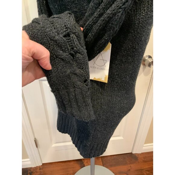 Poleci Dark Gray Cable Knit Cardigan W/ Neck Tie, Size Small - Picture 7 of 9